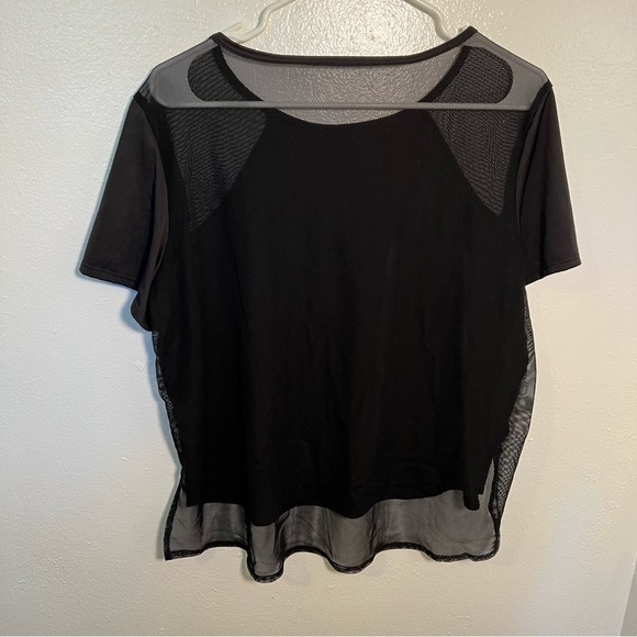 Short Sleeve Blouse Black Mesh Yoke Back - Picture 6 of 8